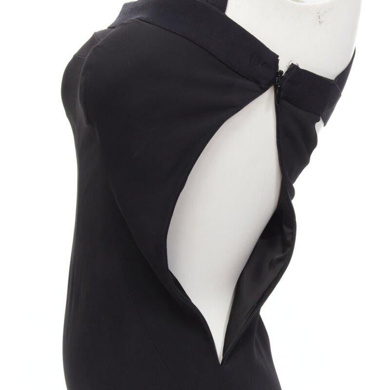 DOLCE GABBANA black logo elastic strap cross back bodycon dress IT36 XS 2
