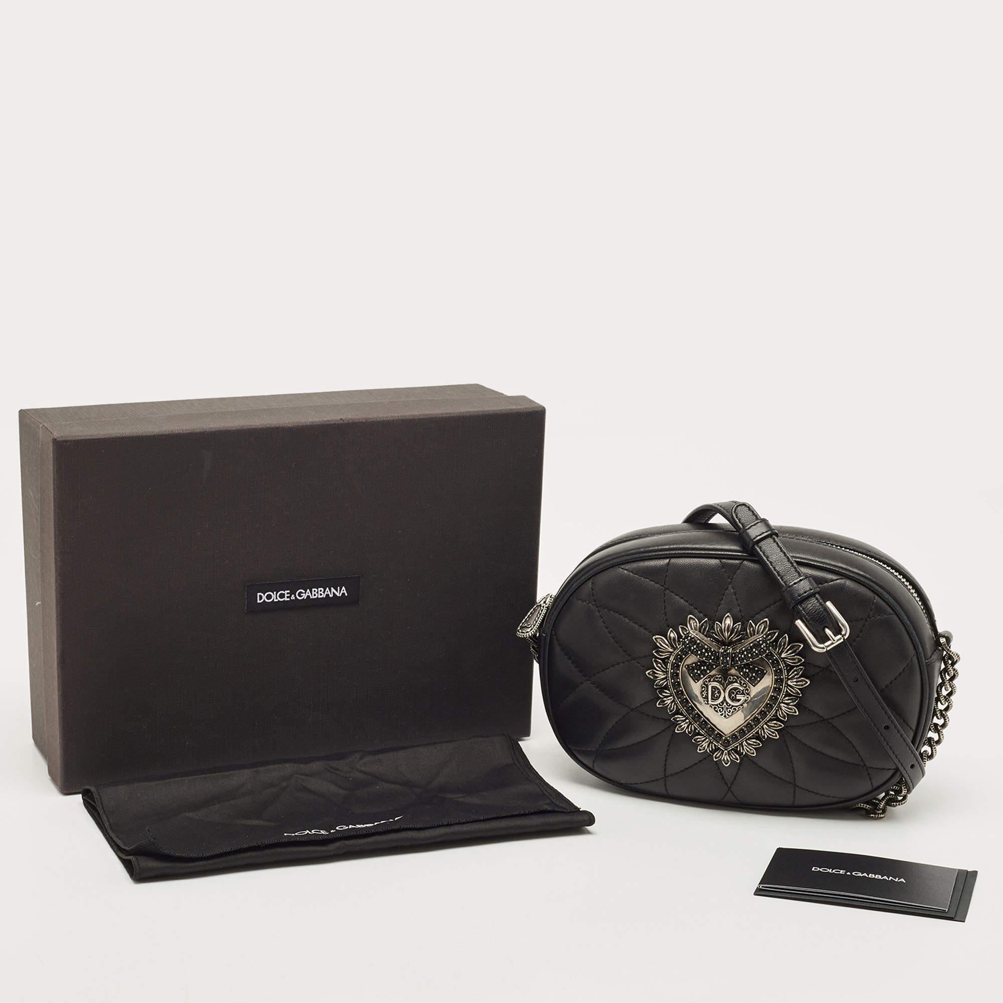 Dolce & Gabbana Black Matelasse Leather Devotion Camera Crossbody Bag 9