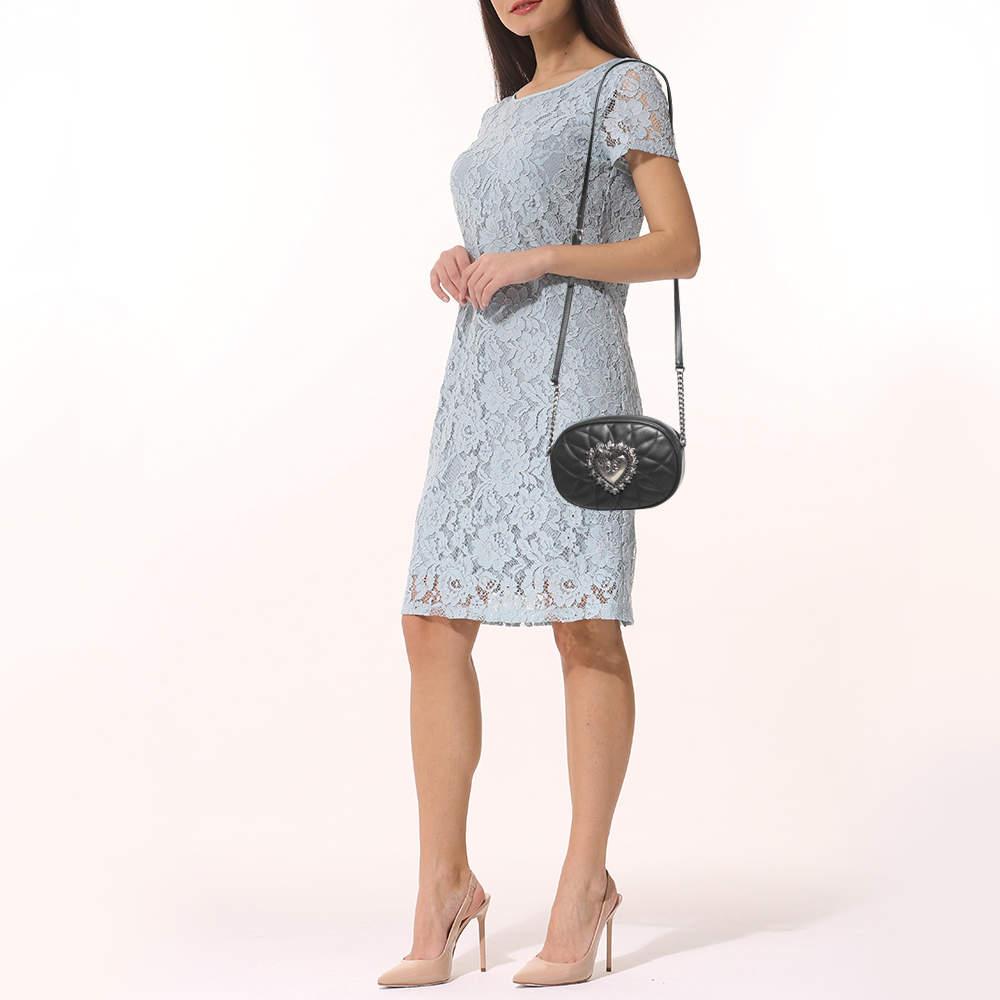 Dolce & Gabbana Black Matelasse Leather Devotion Camera Crossbody Bag In Good Condition In Dubai, Al Qouz 2