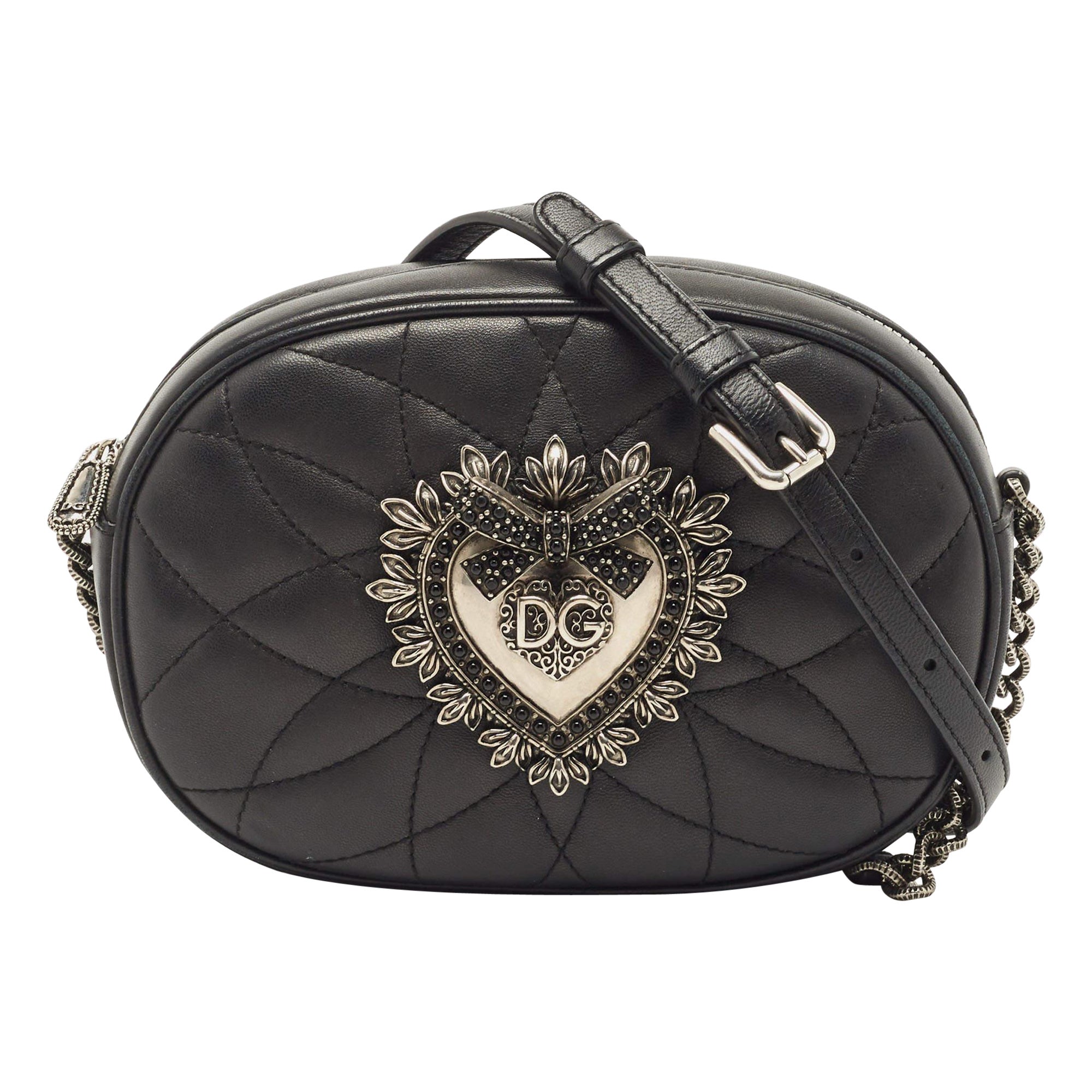 Dolce 
Gabbana Black Matelasse Leather Devotion Camera Crossbody Bag