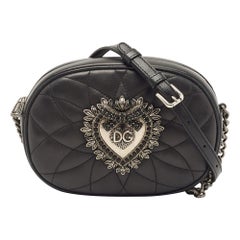 Dolce 
Gabbana Black Matelasse Leather Devotion Camera Crossbody Bag