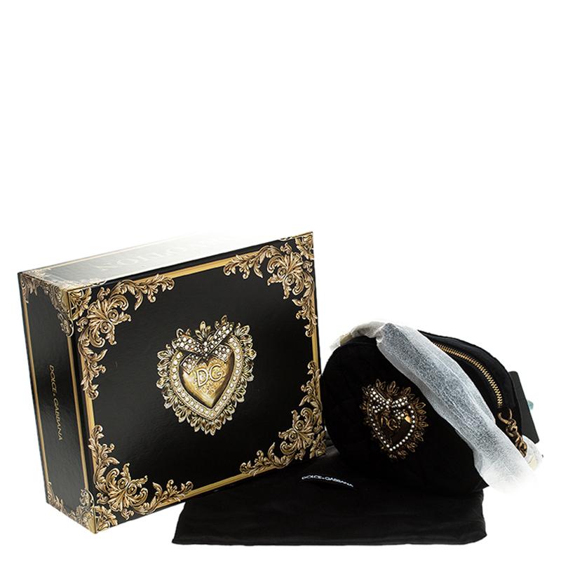 Dolce & Gabbana Black Matelasse Velvet Devotion Camera Crossbody Bag 7