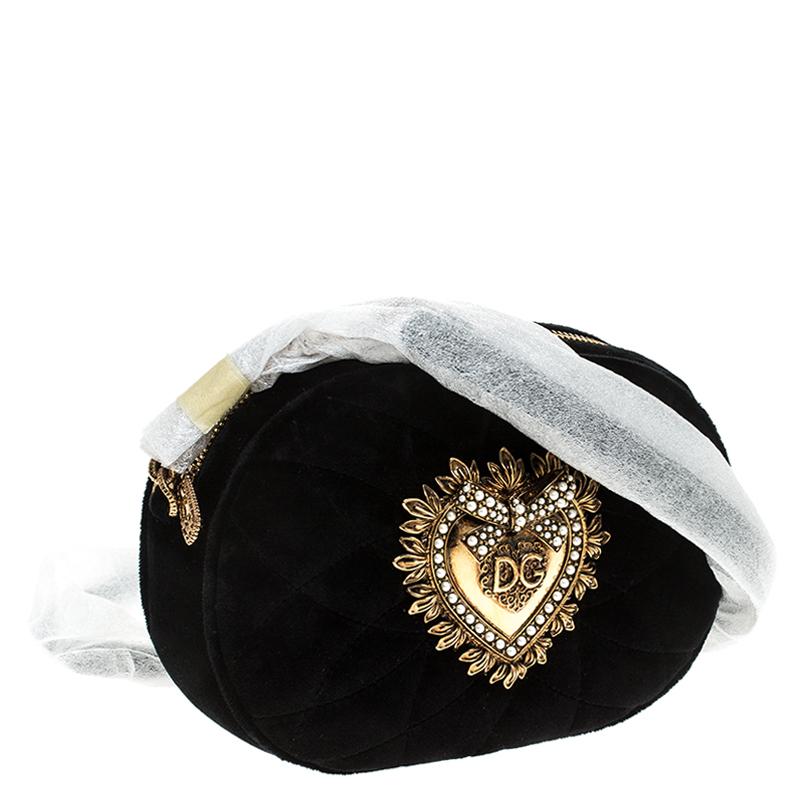 Women's Dolce & Gabbana Black Matelasse Velvet Devotion Camera Crossbody Bag
