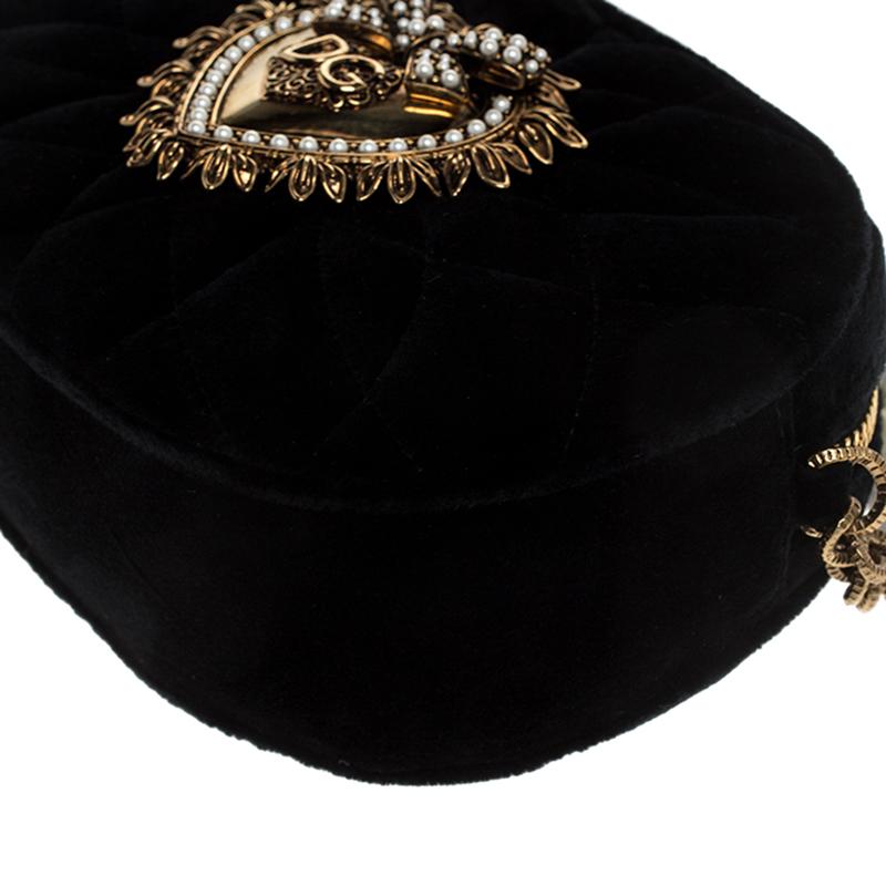 Dolce & Gabbana Black Matelasse Velvet Devotion Camera Crossbody Bag 2