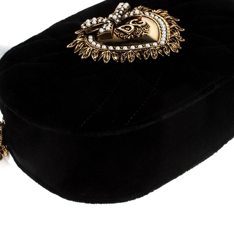 Dolce & Gabbana Black Matelasse Velvet Devotion Camera Crossbody Bag 3