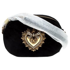 Dolce & Gabbana Black Matelasse Velvet Devotion Camera Crossbody Bag