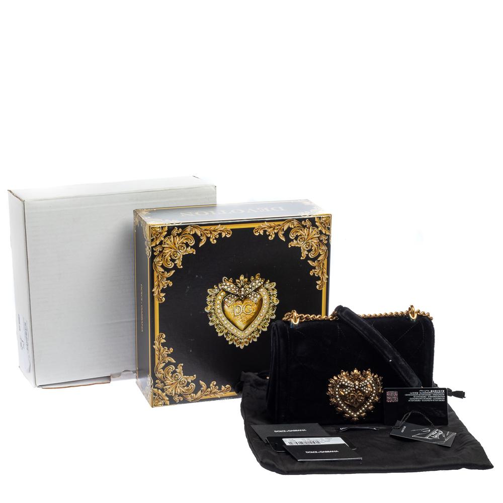 Dolce & Gabbana Black Matelasse Velvet Devotion Chain Shoulder Bag 5