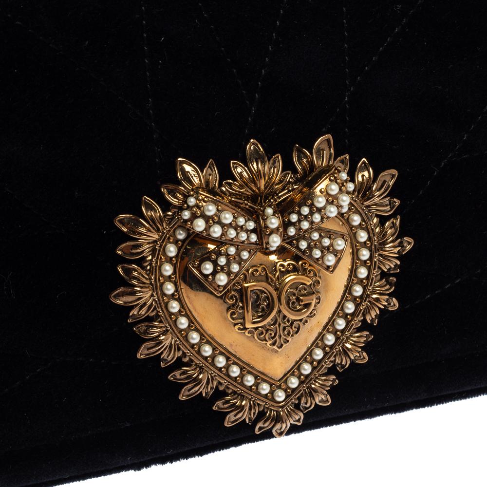 Dolce & Gabbana Black Matelasse Velvet Devotion Chain Shoulder Bag 7