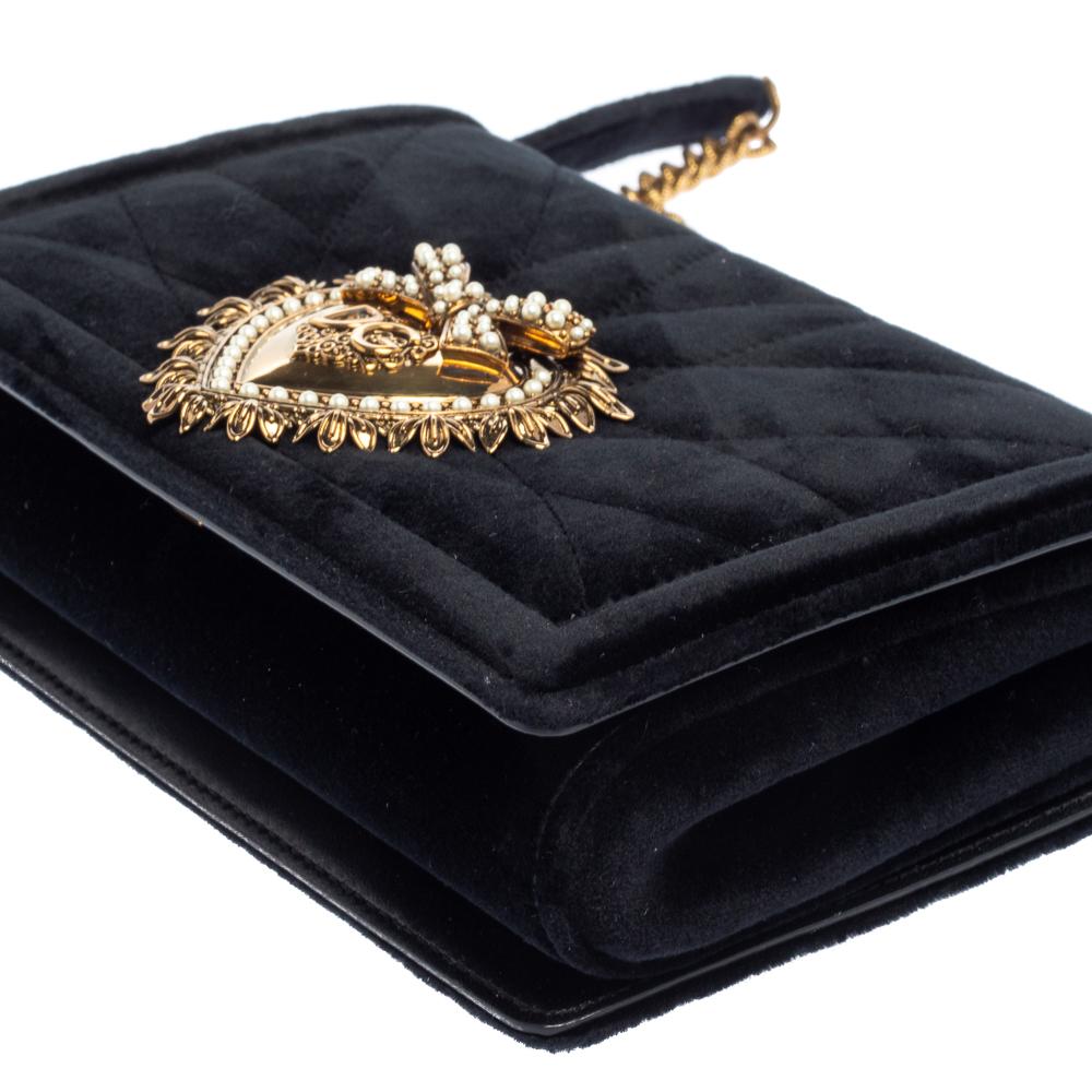 Dolce & Gabbana Black Matelasse Velvet Devotion Chain Shoulder Bag 2