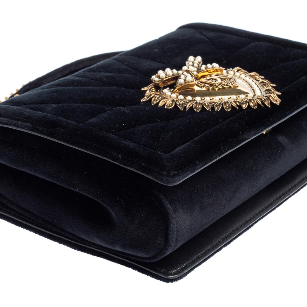 Dolce & Gabbana Black Matelasse Velvet Devotion Chain Shoulder Bag 3
