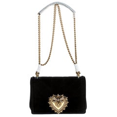 Dolce & Gabbana Black Matelasse Velvet Devotion Chain Shoulder Bag
