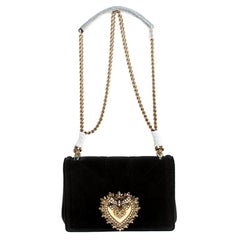 Dolce & Gabbana Black Matelasse Velvet Devotion Chain Shoulder Bag