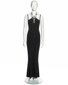 Dolce & Gabbana black maxi dress with crystal choker necklace, ss 2001