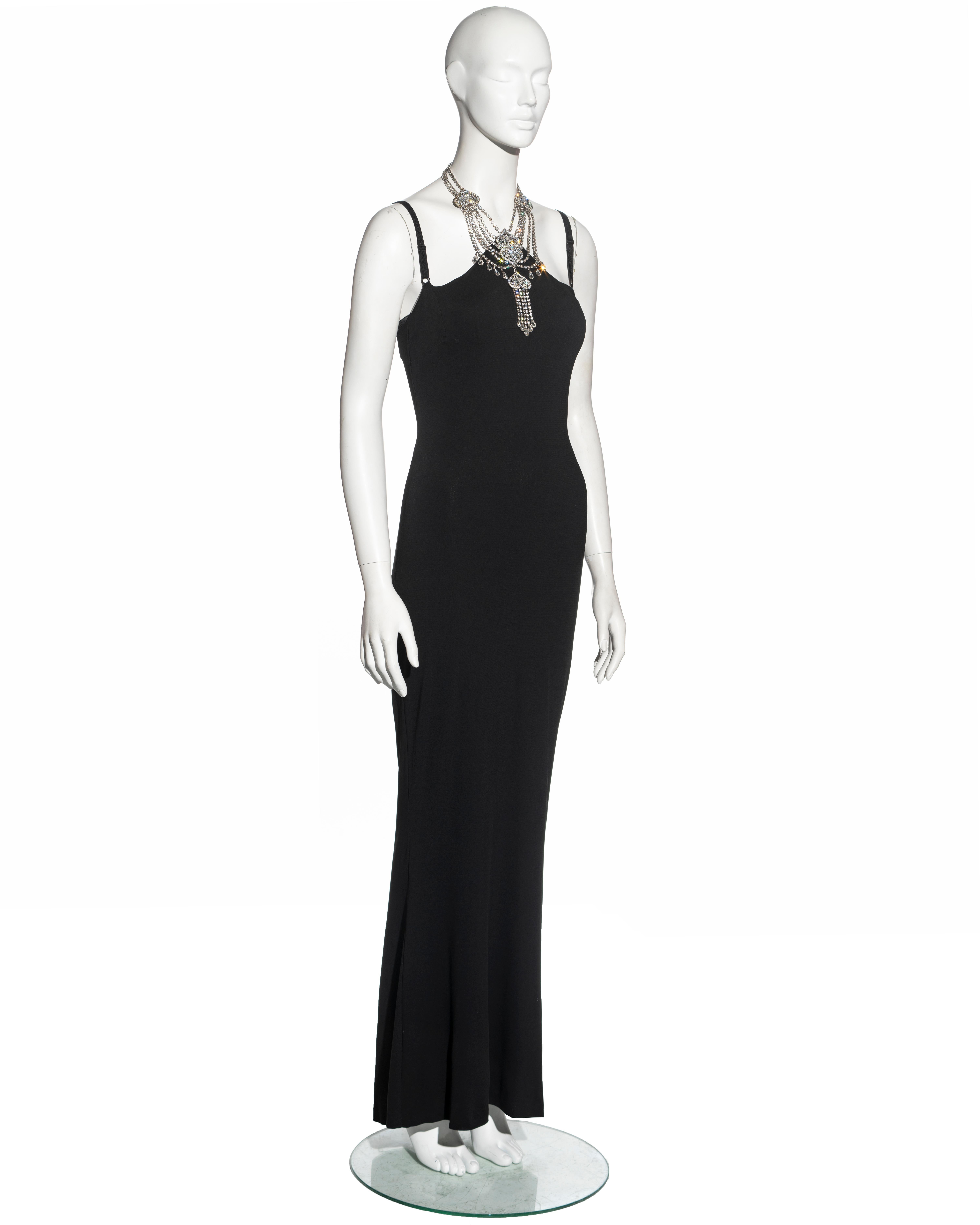 Dolce & Gabbana black maxi dress with crystal choker necklace, ss 2001 In Excellent Condition For Sale In London, GB