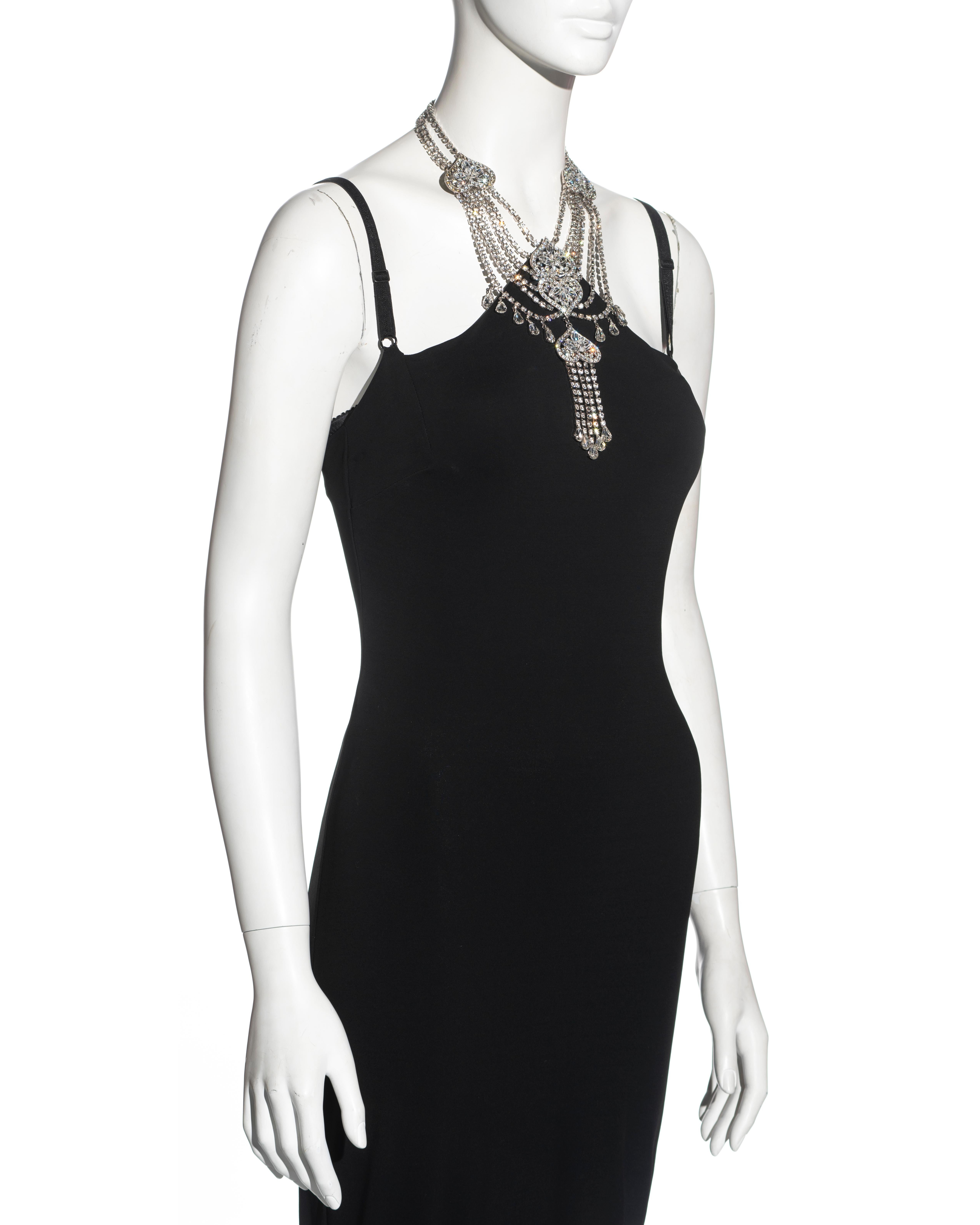 Women's Dolce & Gabbana black maxi dress with crystal choker necklace, ss 2001 For Sale