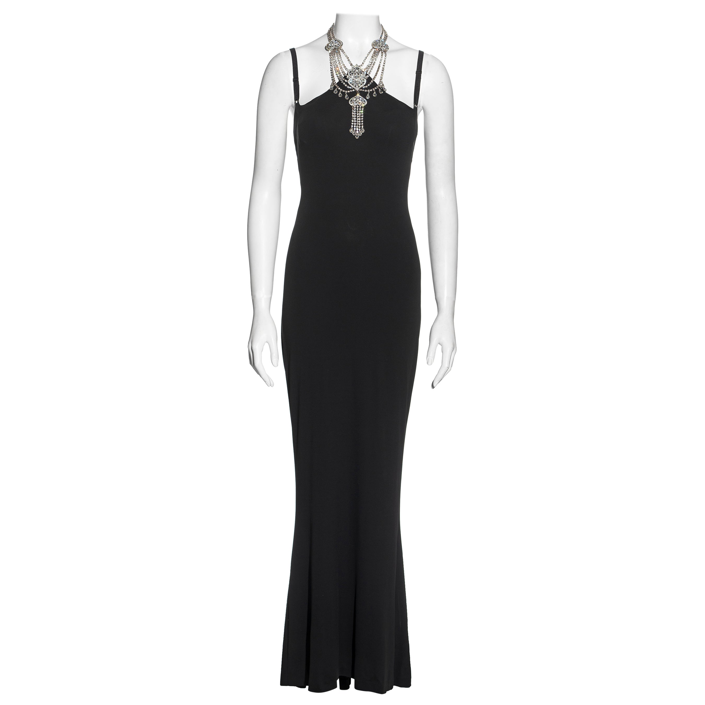 Maxi abito nero di Dolce & Gabbana con collana a girocollo di cristallo, ss 2001 in vendita