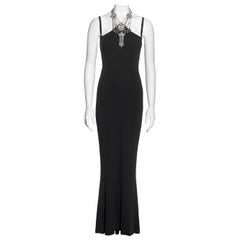 Maxi abito nero di Dolce & Gabbana con collana a girocollo di cristallo, ss 2001