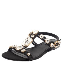 Dolce 
Gabbana Black Mesh and Fabric Crystal Embellished Thong Flats Size 39.5