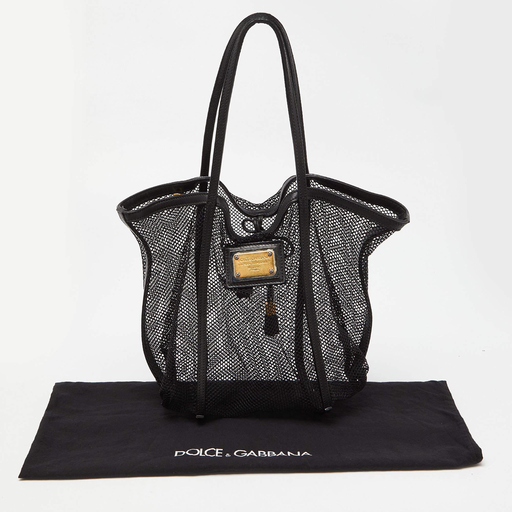 Dolce & Gabbana Black Mesh and Leather Open Tote 6