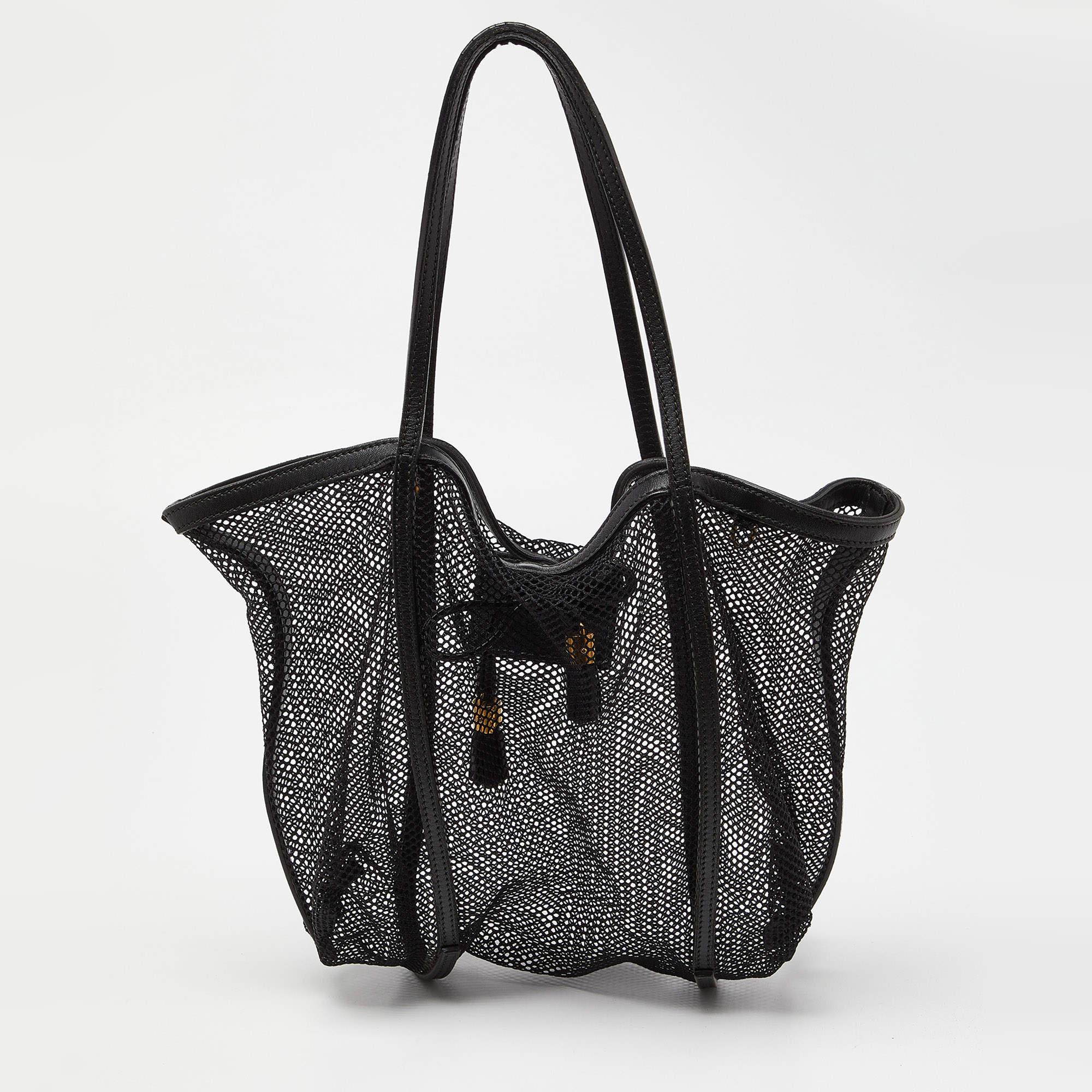 Women's Dolce & Gabbana Black Mesh and Leather Open Tote