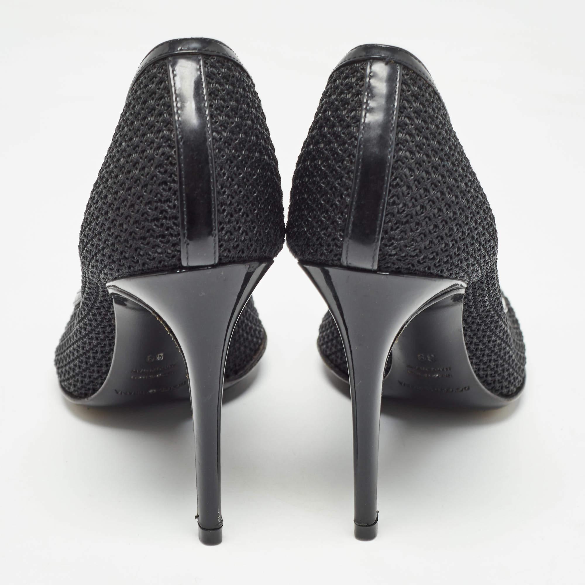 Dolce & Gabbana Black Mesh And Leather Trims Peep Toe Pumps Size 39 For Sale 1