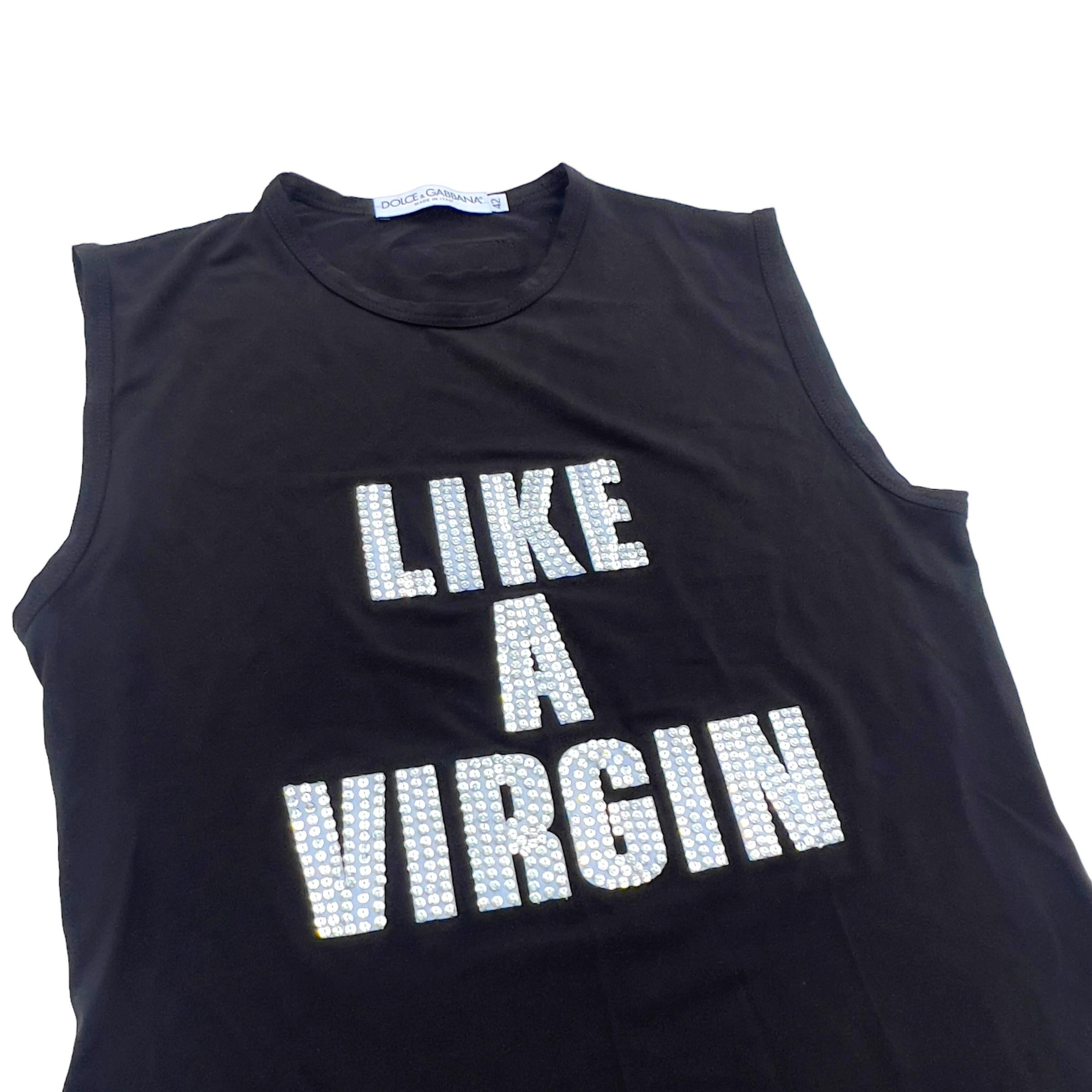 Dolce & Gabbana black mesh and rhinestone Madonna 'LIKE A VIRGIN' vest, ss 2001 For Sale 1