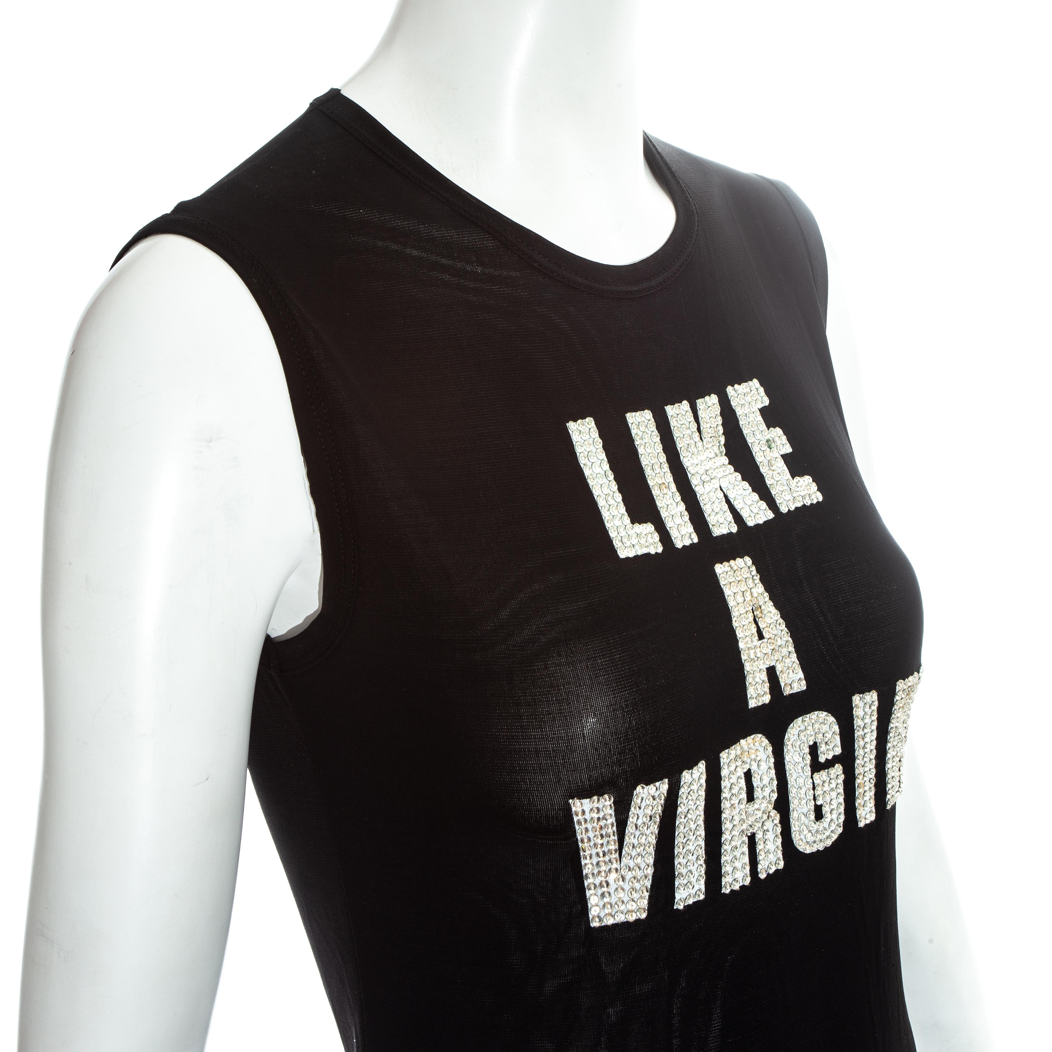 Black Dolce & Gabbana black mesh and rhinestone Madonna 'LIKE A VIRGIN' vest, ss 2001