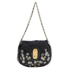 Dolce & Gabbana Black Mesh and Satin Crystal Embellished Shoulder Bag