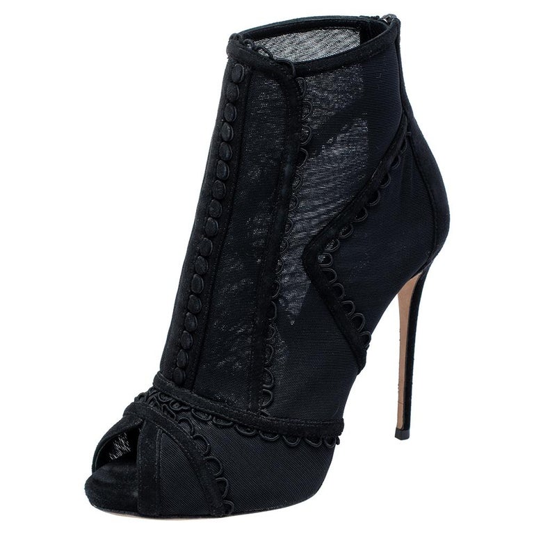 Dolce And Gabbana Black Mesh And Suede Trim Peep Toe Booties Size 38 For Sale At 1stdibs
