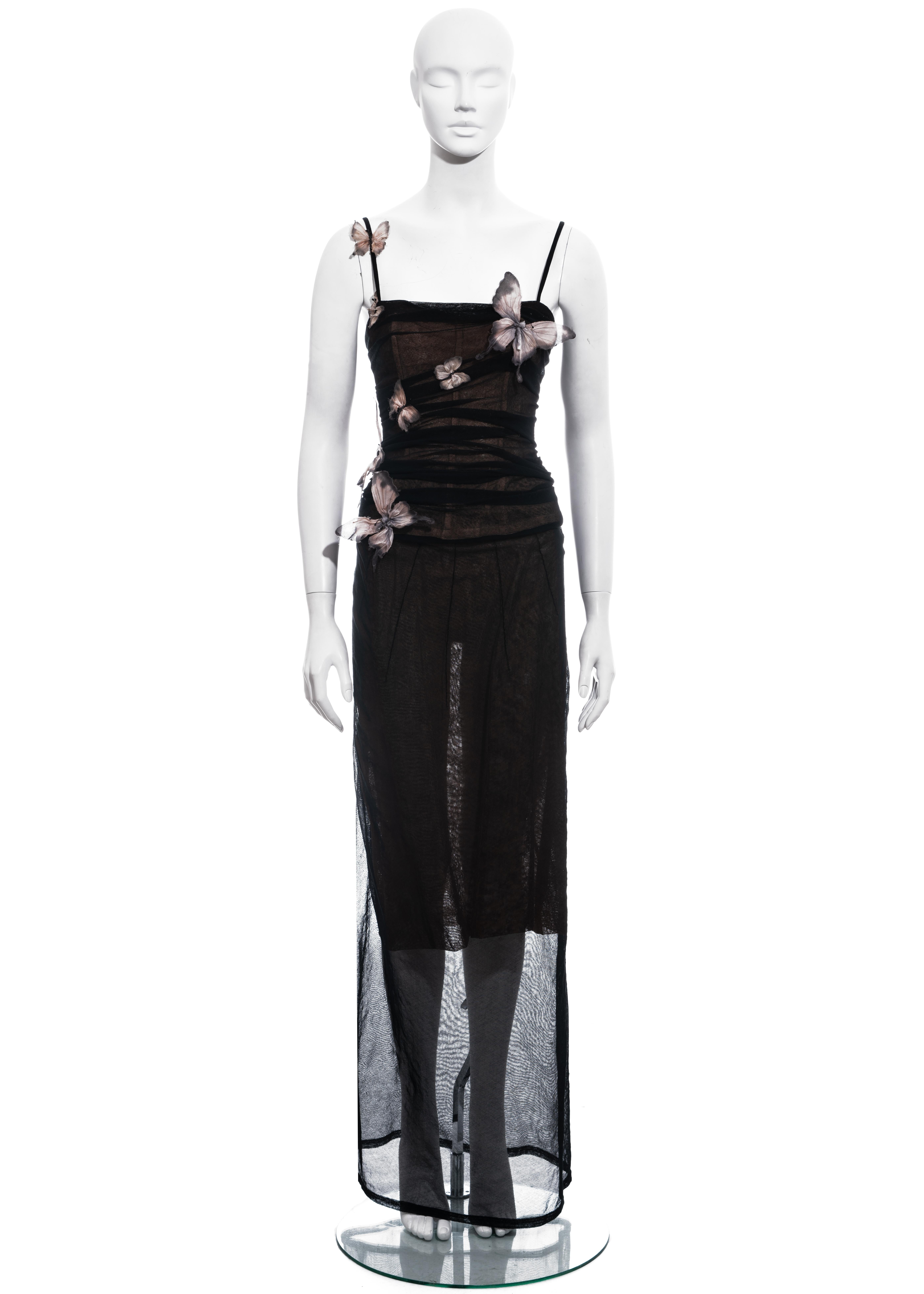 Dolce & Gabbana black mesh butterfly corseted evening dress, ss 1998 In Excellent Condition In London, GB