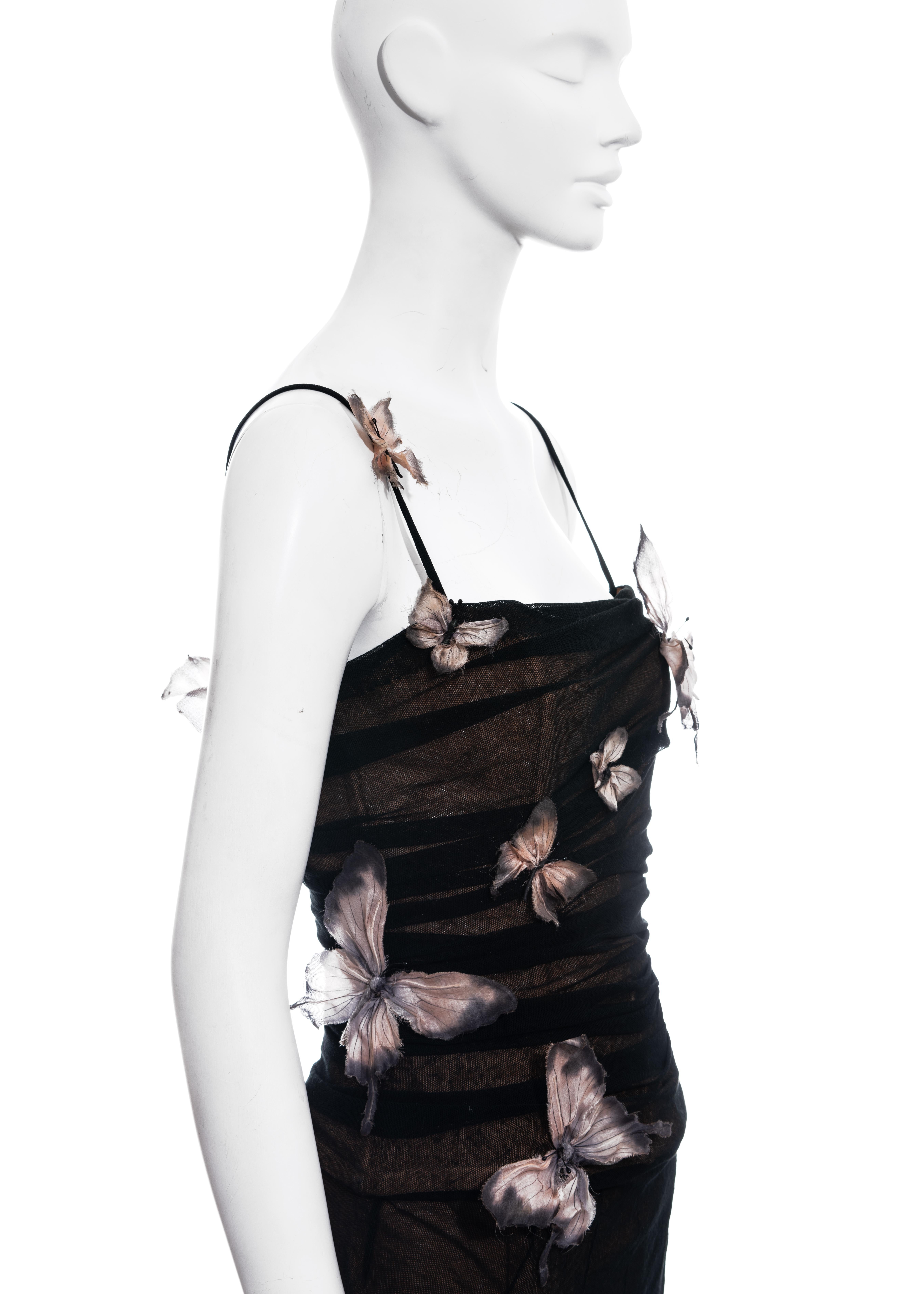Women's Dolce & Gabbana black mesh butterfly corseted evening dress, ss 1998