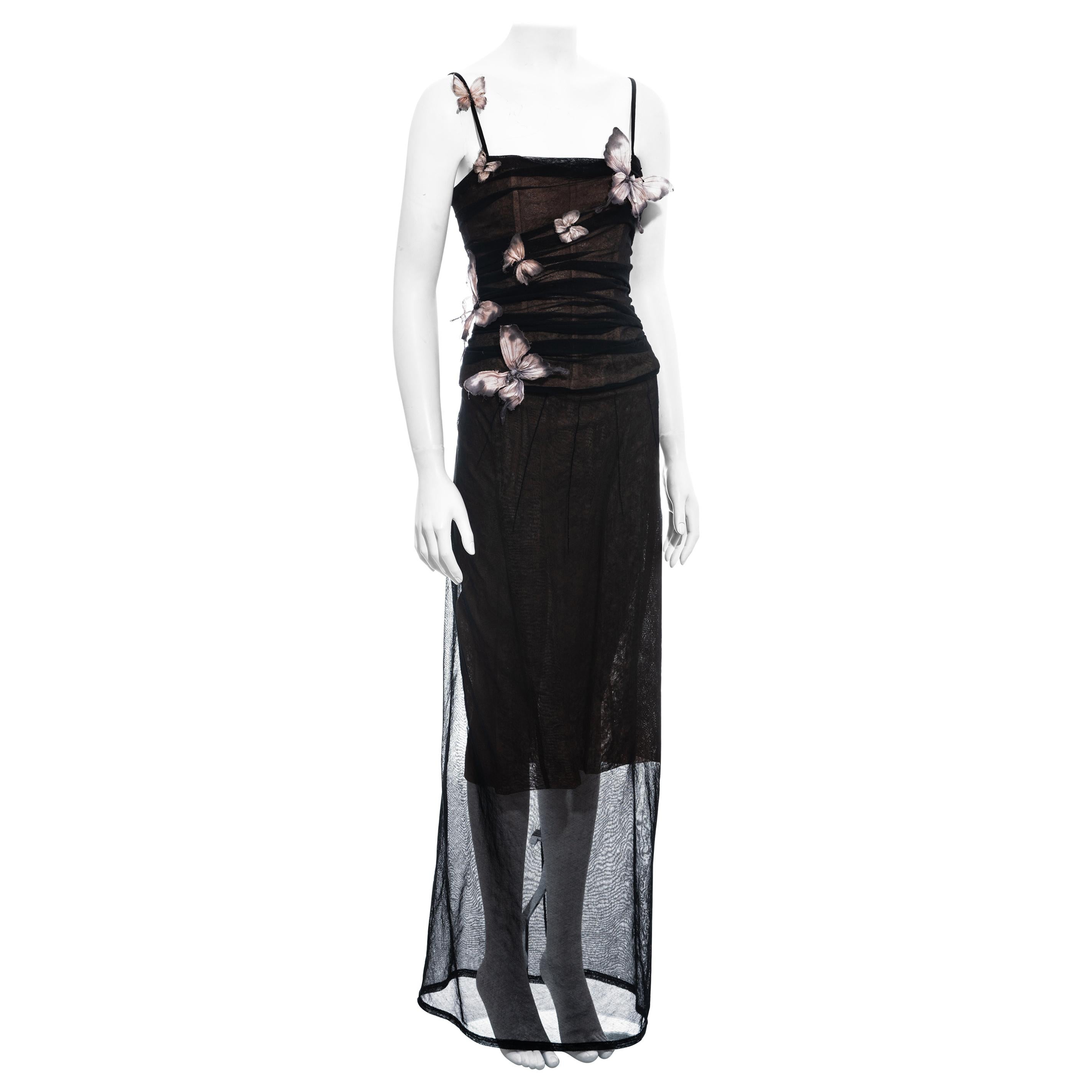 Dolce & Gabbana black mesh butterfly corseted evening dress, ss 1998