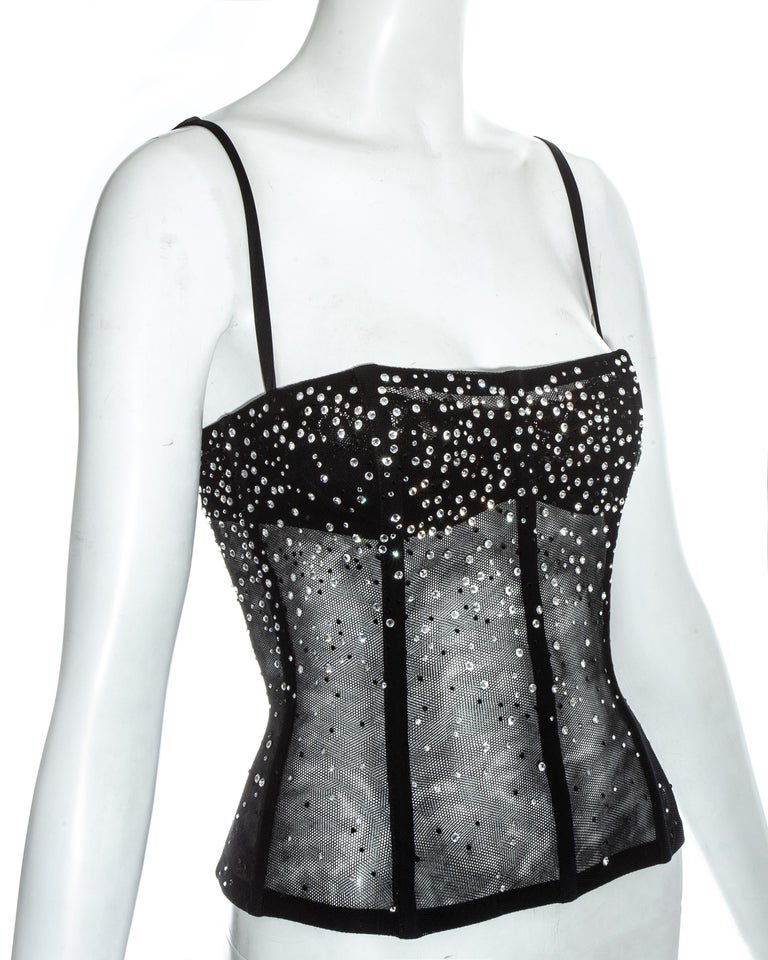 Dolce & Gabbana black mesh gem corset, ss 2000 In Excellent Condition In London, GB