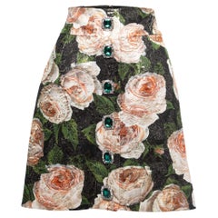 Dolce & Gabbana Black/Metallic Jacquard Button Embellished Mini Skirt 