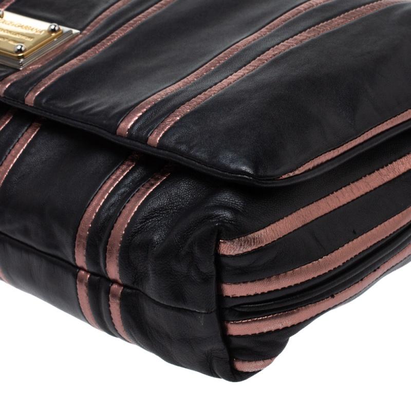 Women's Dolce & Gabbana Black/Metallic Leather Miss Charles Flap Shoulder Bag