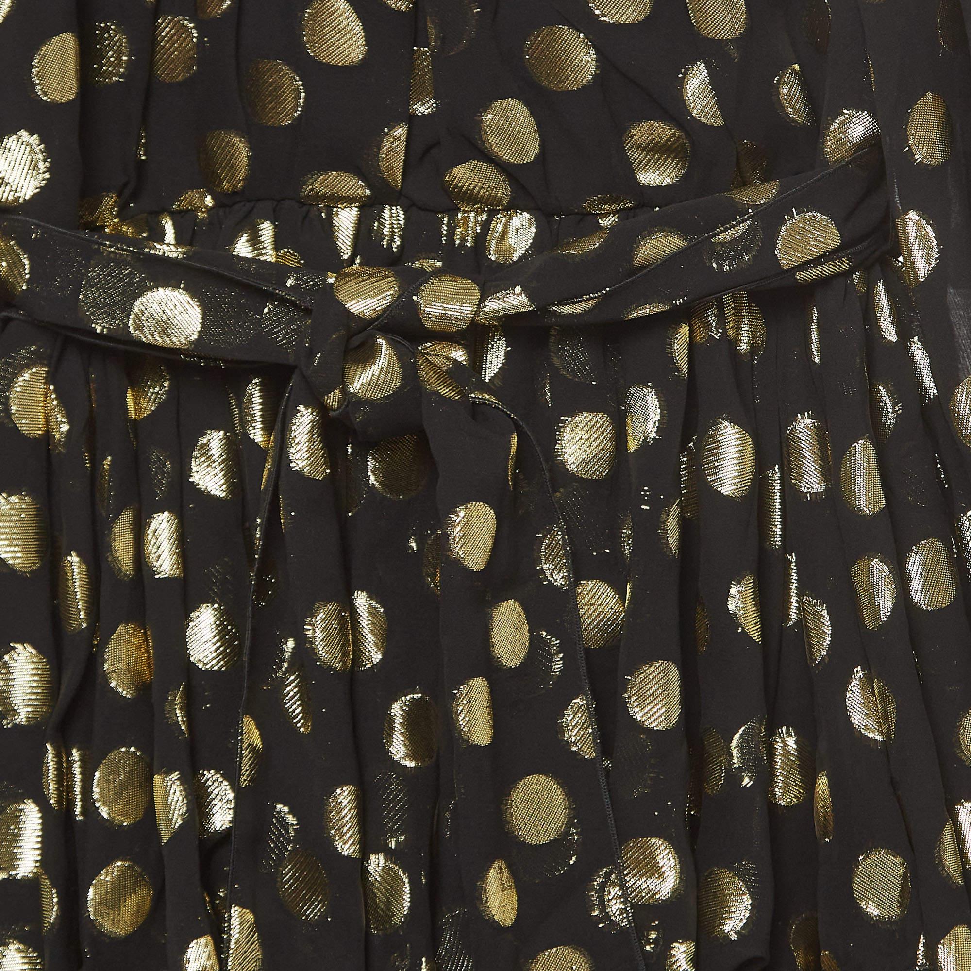 Noir Dolce & Gabbana - Robe à volants en mousseline noire/métallique à pois (9-10 Yrs) en vente