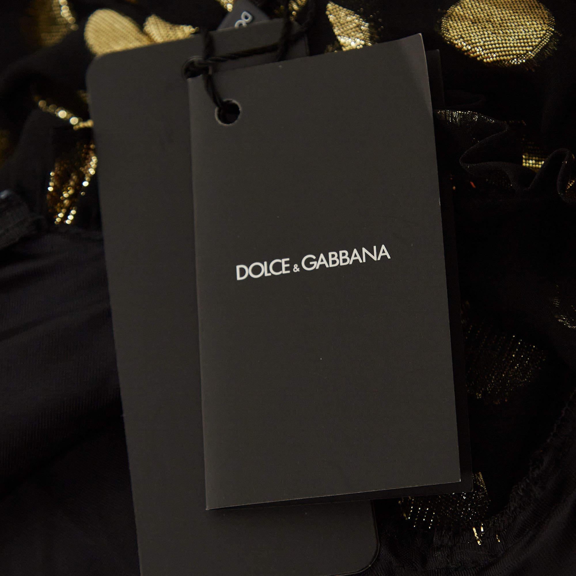 Dolce & Gabbana - Robe à volants en mousseline noire/métallique à pois (9-10 Yrs) en vente 1
