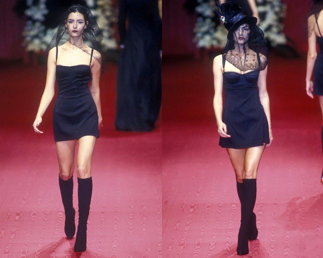 Dolce & Gabbana black mini wrap dress with built in corset bodysuit, fw 1997 In Excellent Condition In London, GB