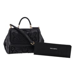 Dolce & Gabbana Black Miss Sicily Floral Embroidered Leather Bag