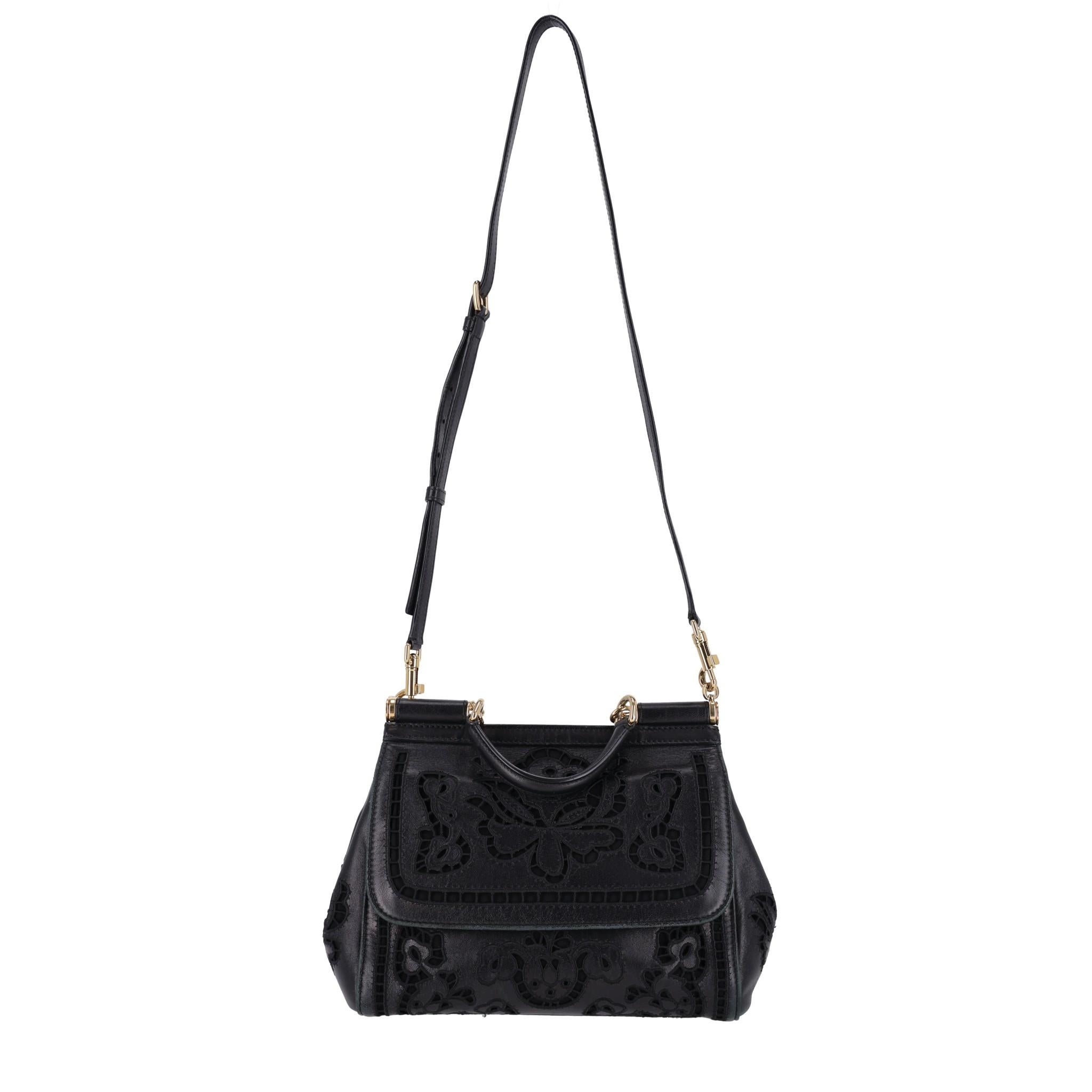 Dolce & Gabbana Black Miss Sicily Floral Embroidered Leather Bag In Fair Condition In London, GB