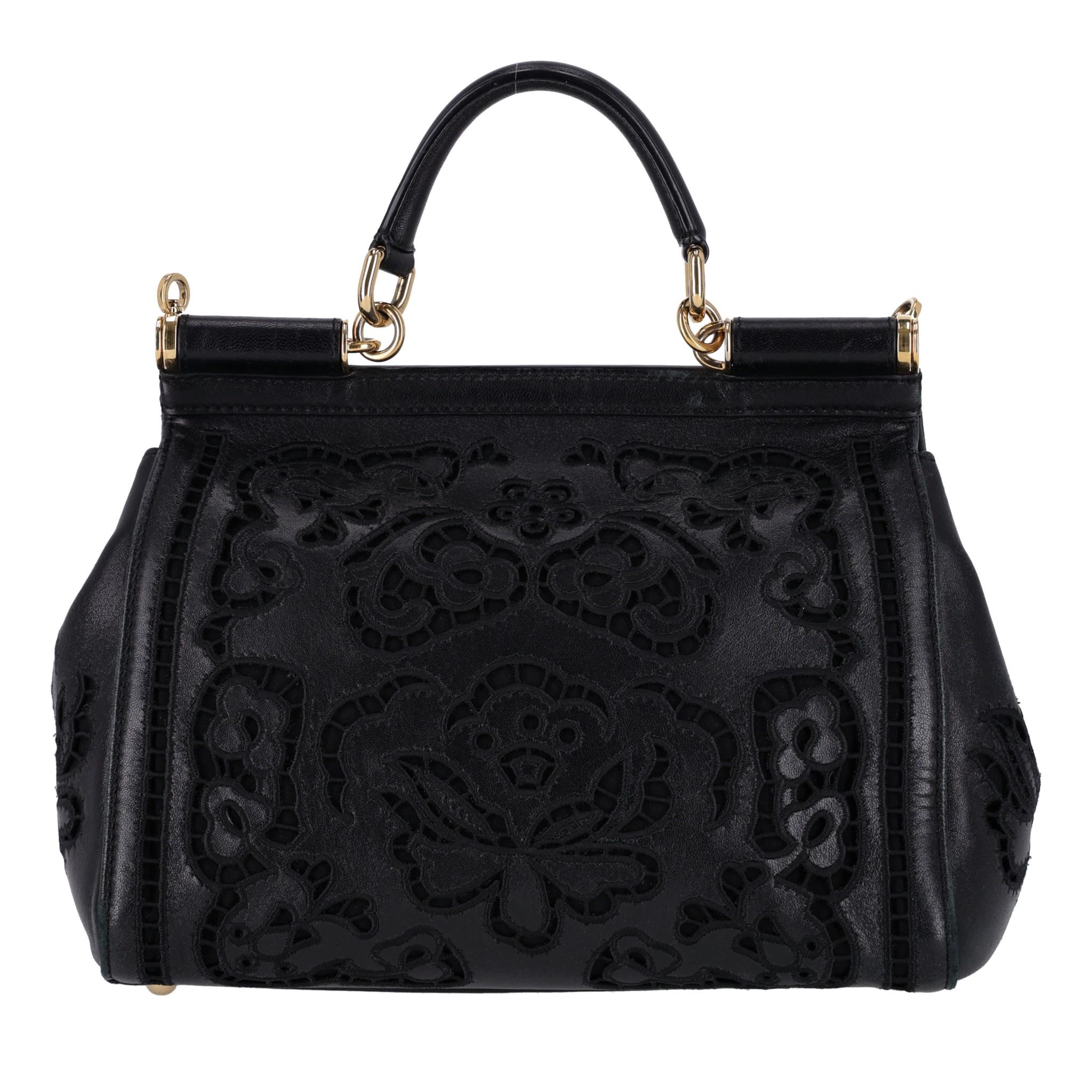Dolce & Gabbana Black Miss Sicily Floral Embroidered Leather Bag 1
