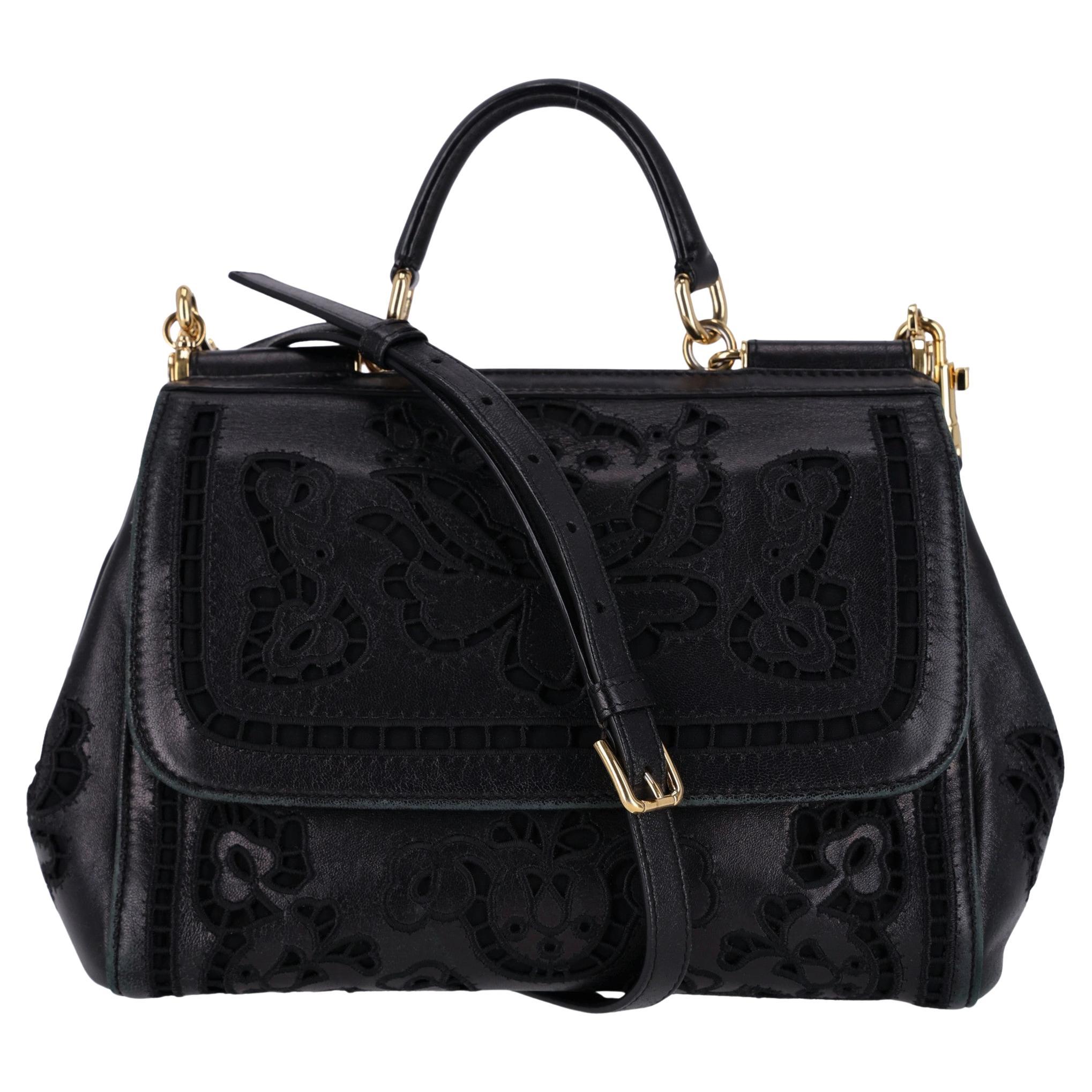 Dolce & Gabbana Black Miss Sicily Floral Embroidered Leather Bag
