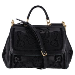 Dolce & Gabbana Black Miss Sicily Floral Embroidered Leather Bag