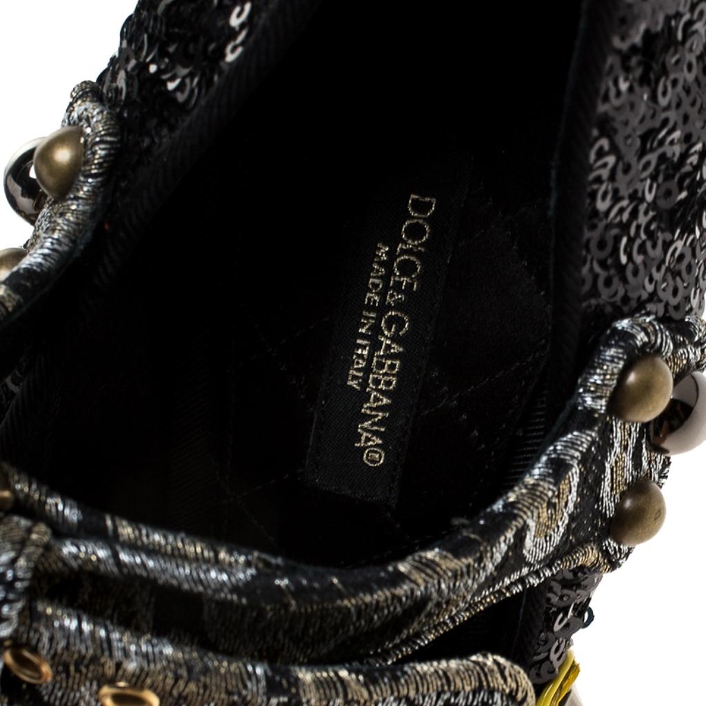 Dolce & Gabbana Black Mixed Media Crystal Embellished Mary Jane Pumps Size 36 3
