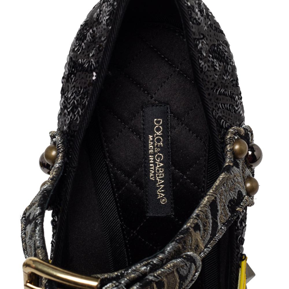 Dolce & Gabbana Black Mixed Media Crystal Embellished Mary Jane Pumps Size 39 2