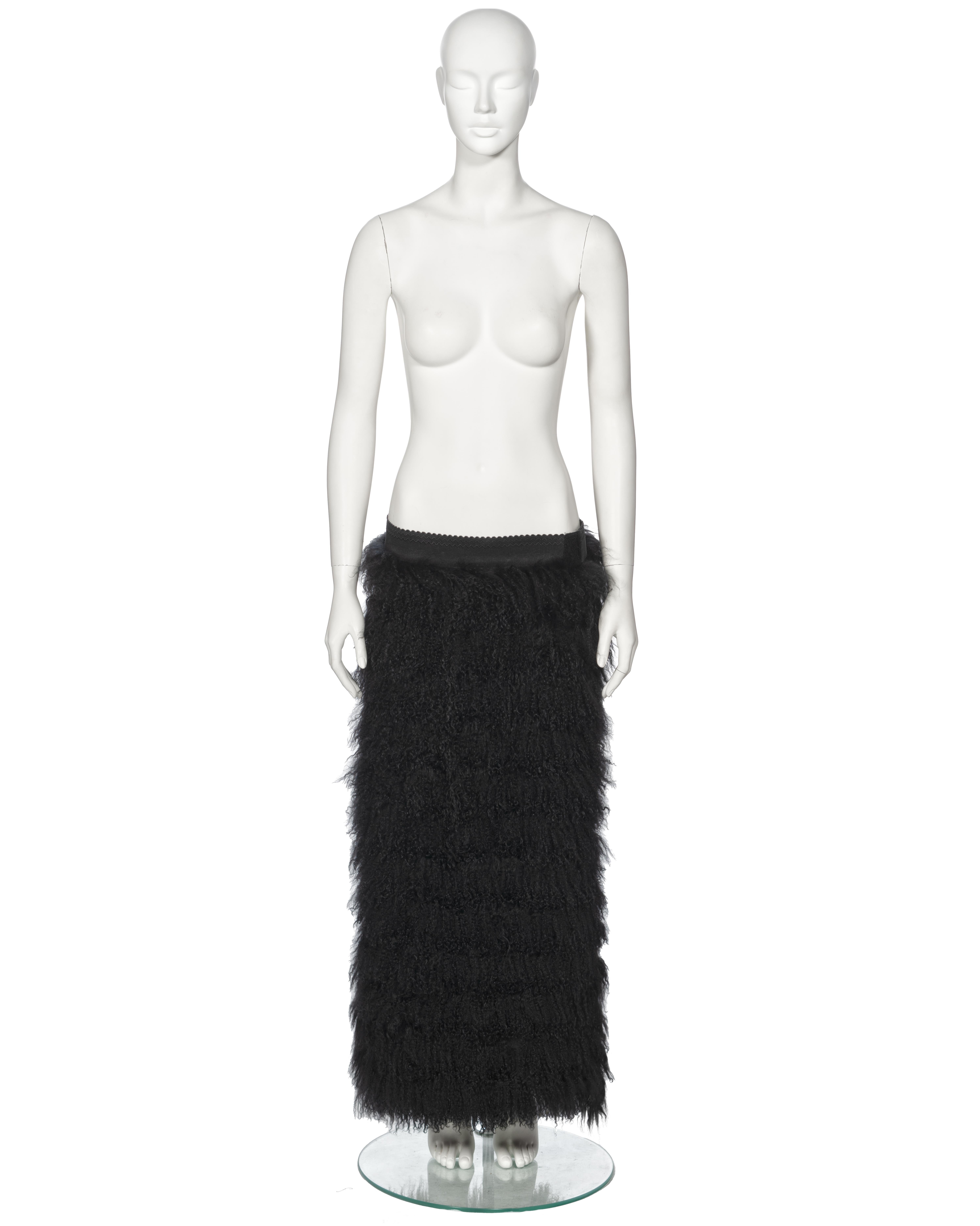 Dolce & Gabbana Black Mongolian Lamb Maxi Skirt, fw 1999 In Good Condition For Sale In London, GB