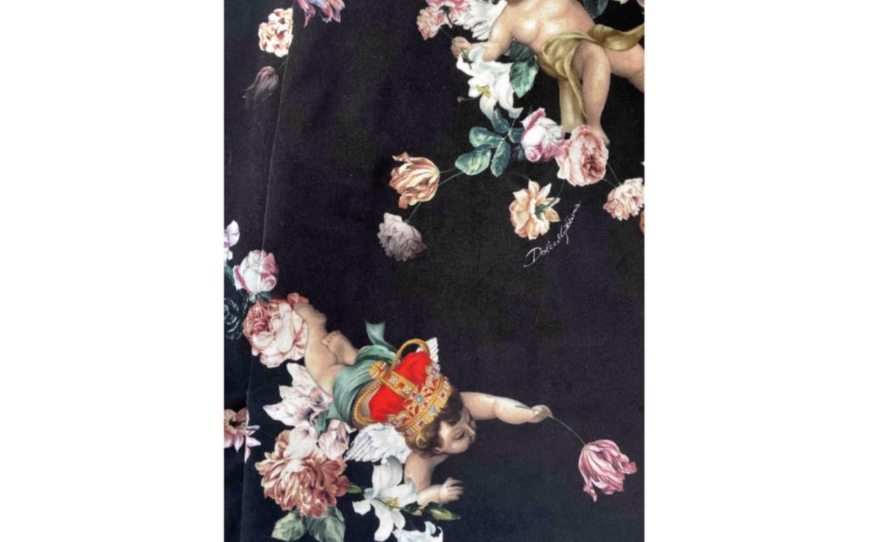 Dolce & Gabbana Black Multicolor Cotton Angels Floral Mid-length A-line Skirt  In Good Condition In WELWYN, GB