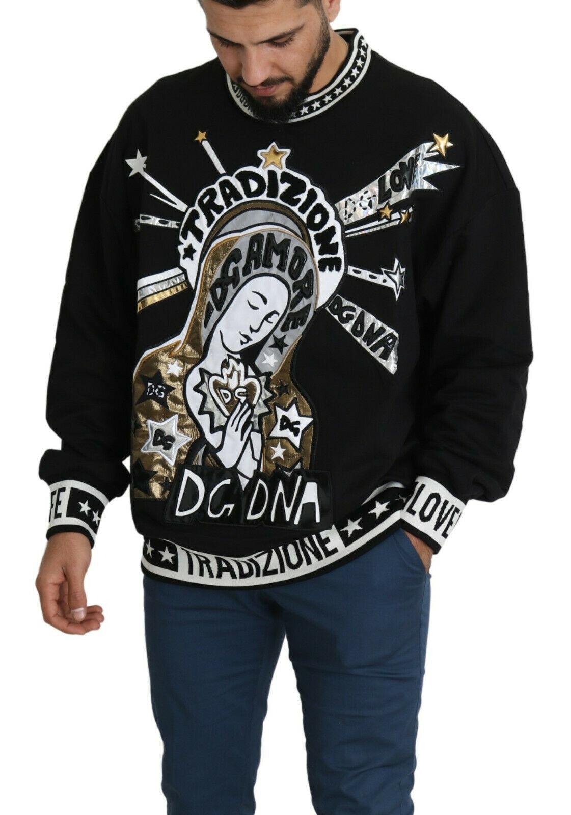 Men's Dolce & Gabbana Black Multicolor Cotton Pullover Sweater Sweatshirt DG DNA Amore
