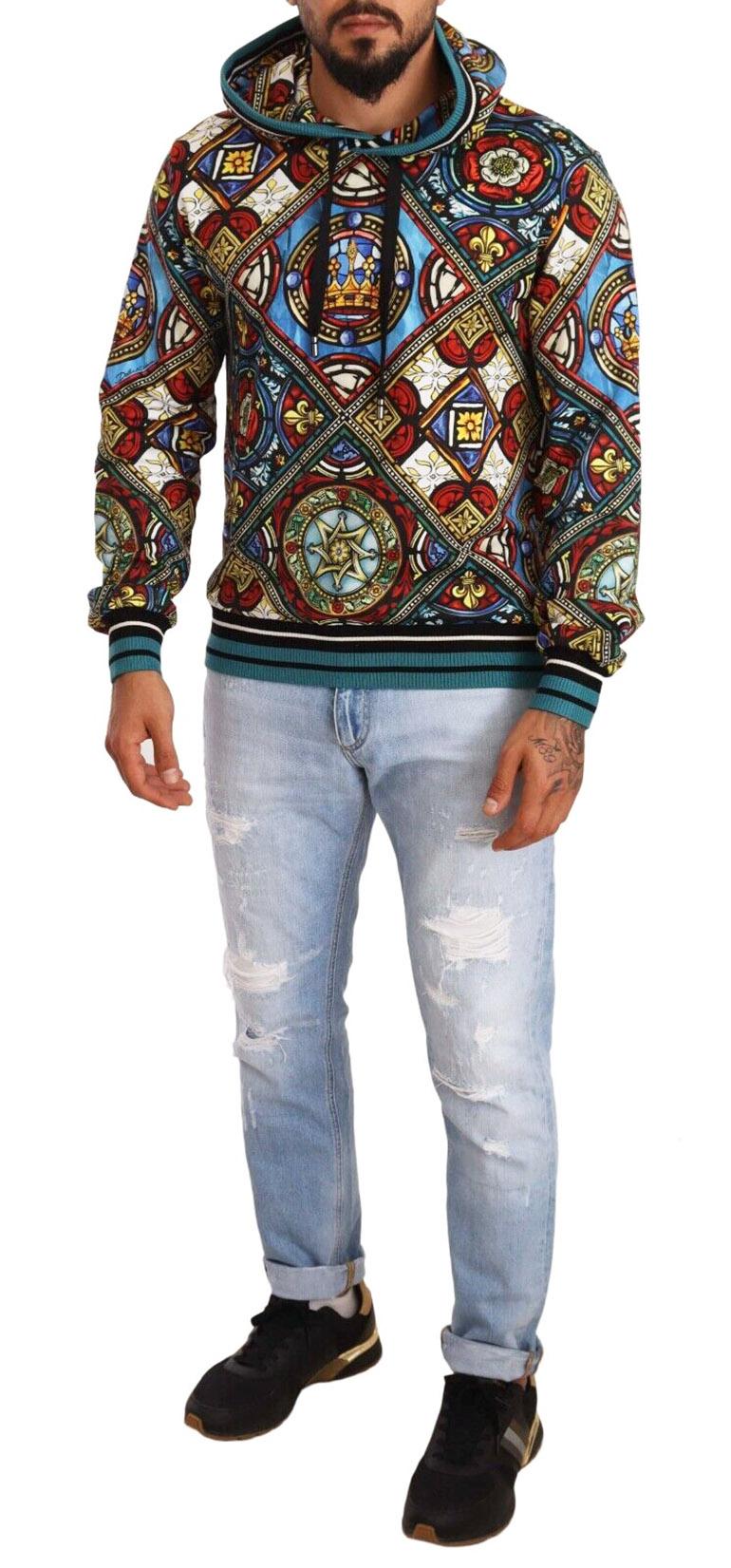 Men's Dolce & Gabbana Black Multicolor Cotton Pullover Sweater Sweatshirt Hoodie DG