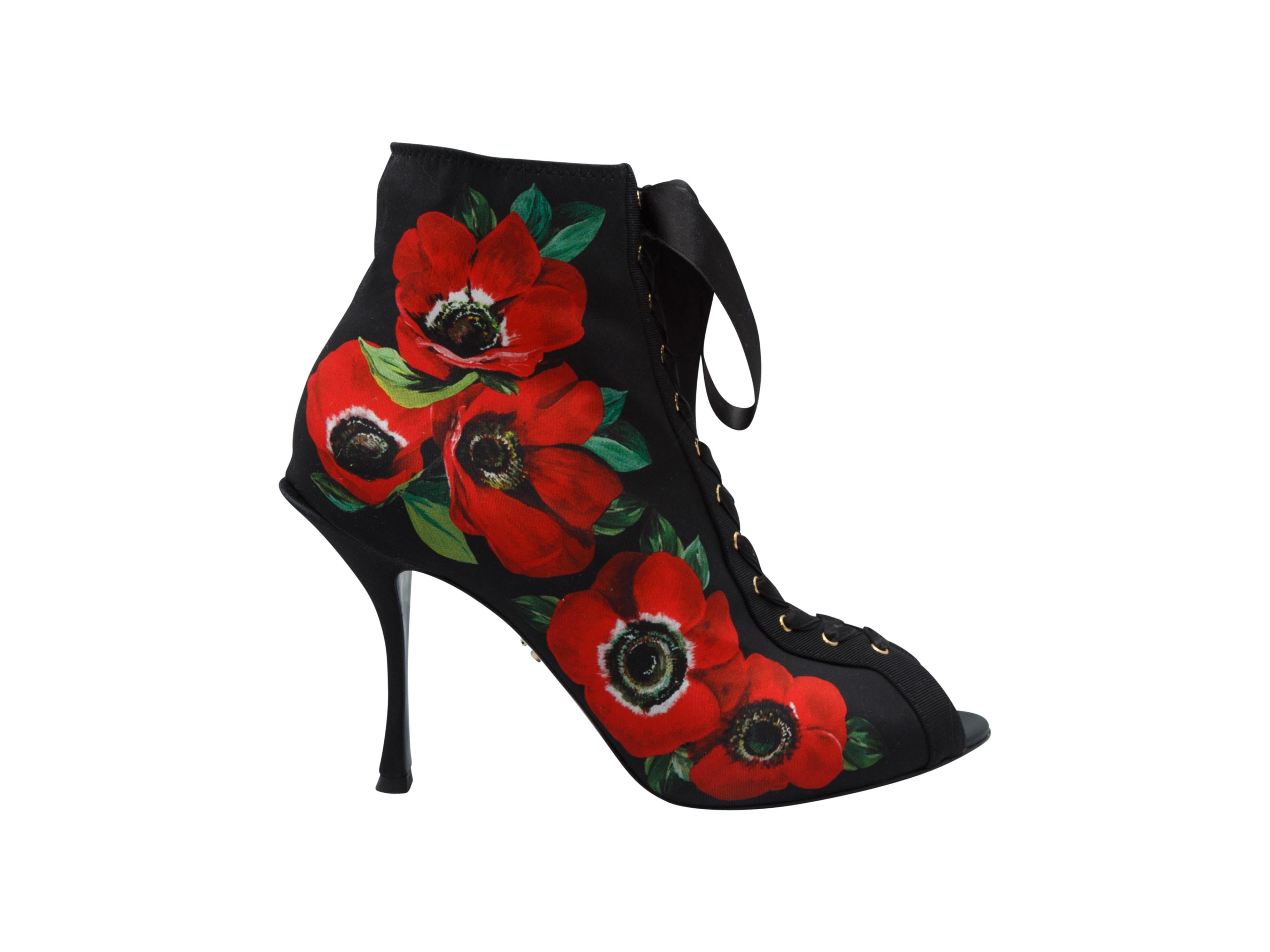 Dolce & Gabbana Black & Multicolor Floral Print Booties In Good Condition In New York, NY